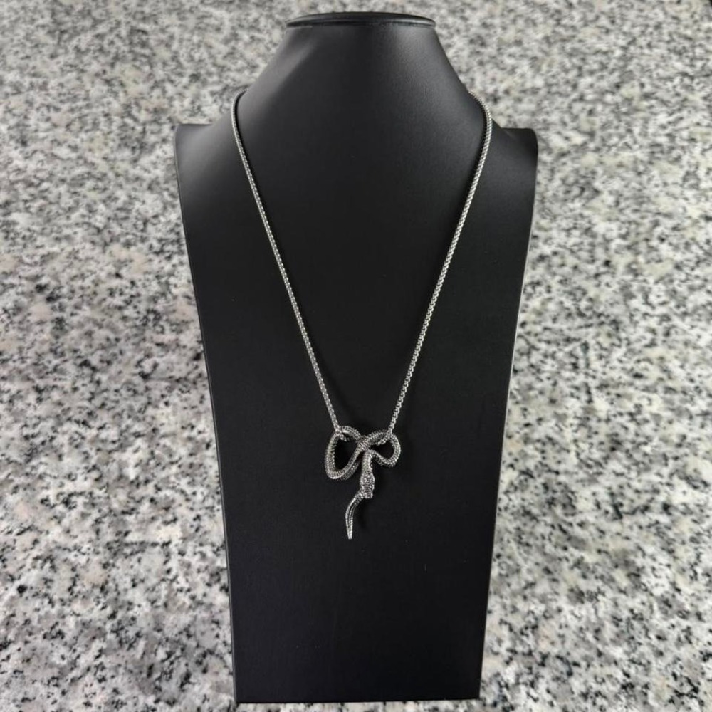 Silver‎ Chrome Steel Y2k Snake Serpent Pendant Necklace Brand New